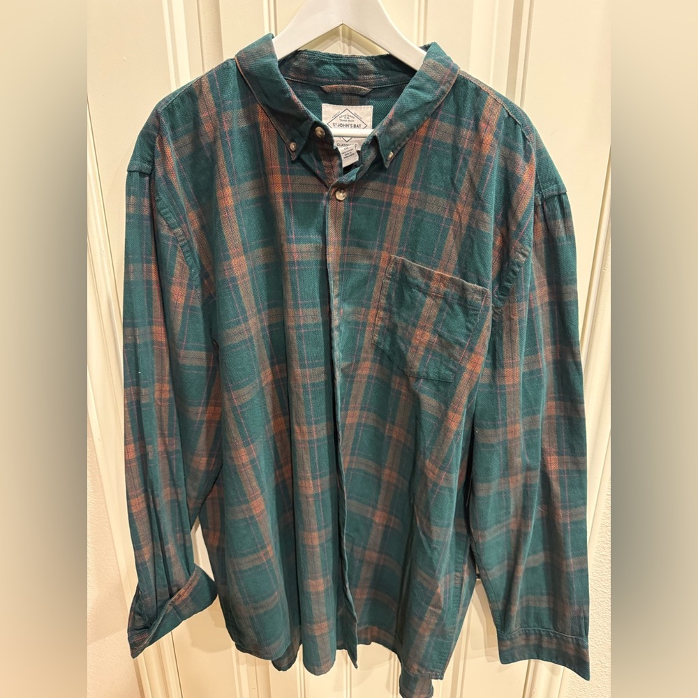 Men’s Green XXL 100% Cotton Flannel Button Down Shirt